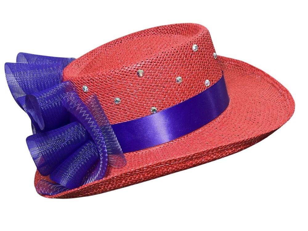 Red Hat Society Women's Straw Hat Purple Flower For Church Tea Derby Festival